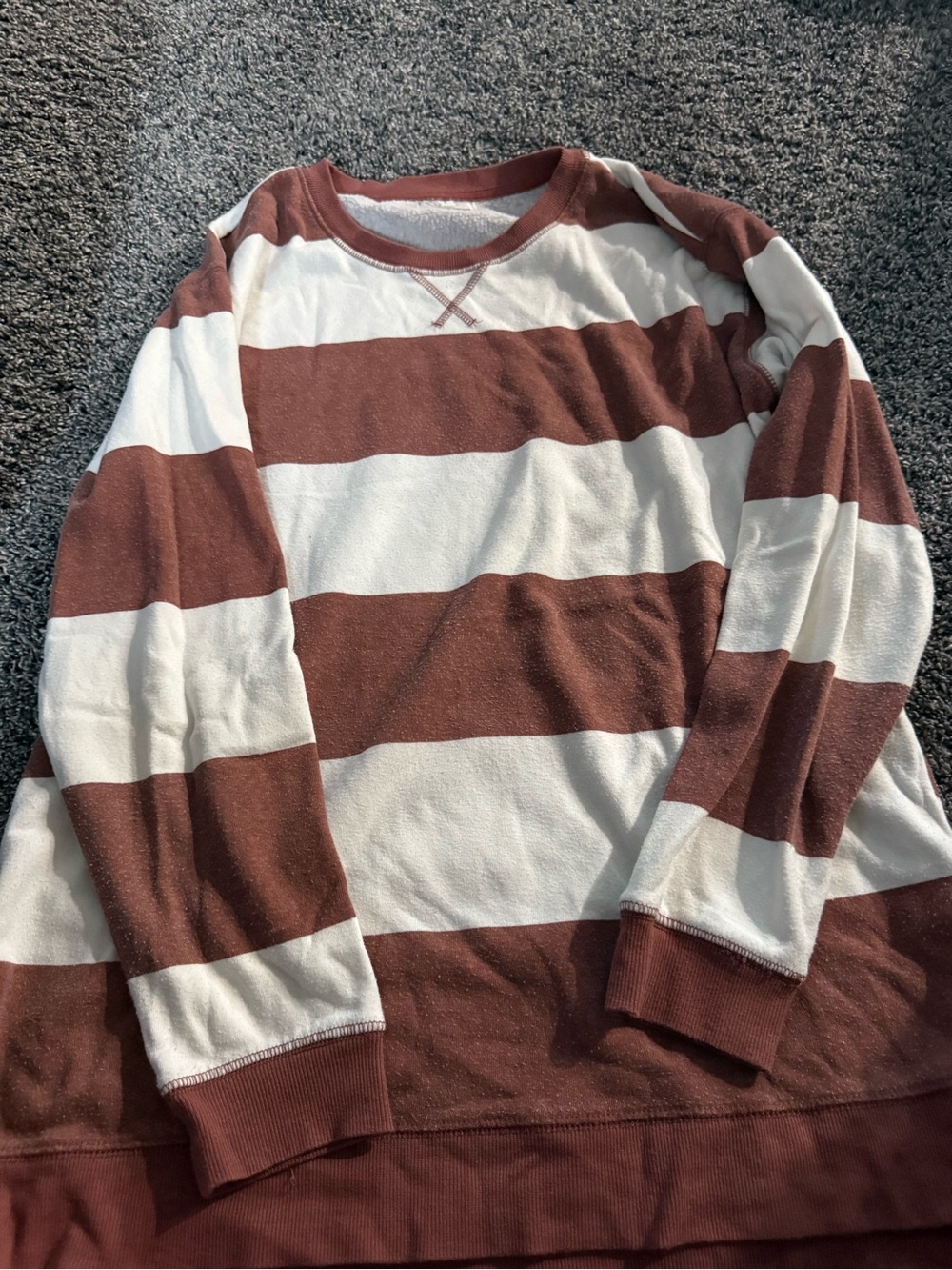 Madewell Wide-Stripe Crewneck Sweatshirt in Brown and White